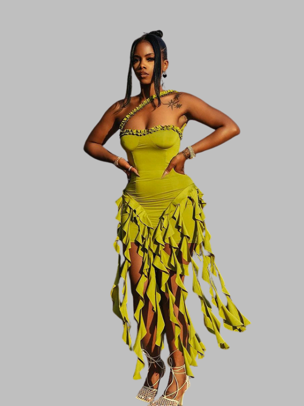 Ruffle Backless Halter Dress