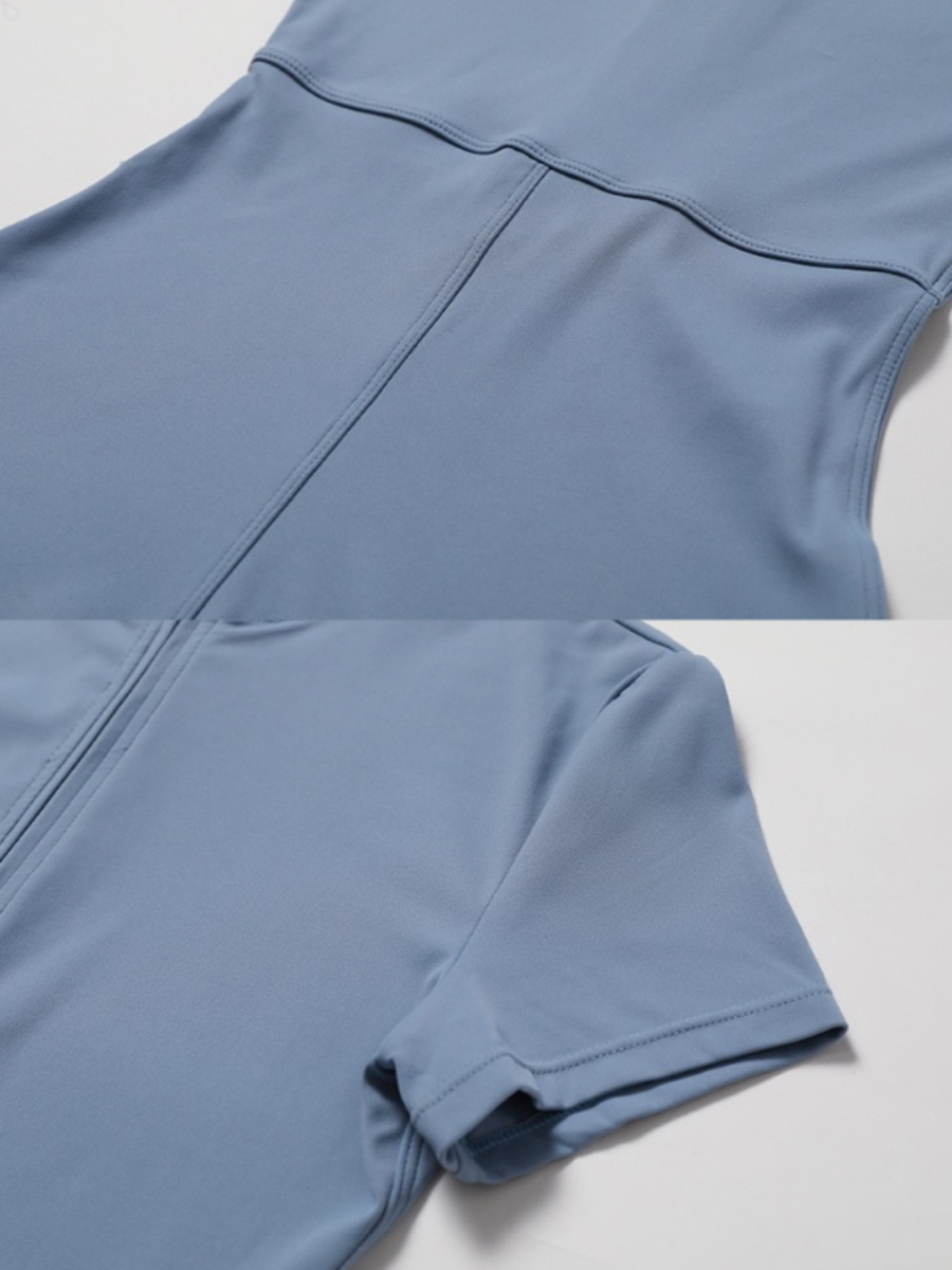 Women Zipper Short Sleeve Nude Yoga Jumpsuit