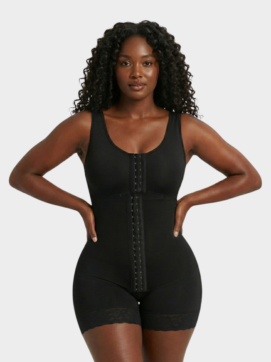 High-compression bra-integrated multi-hook faja