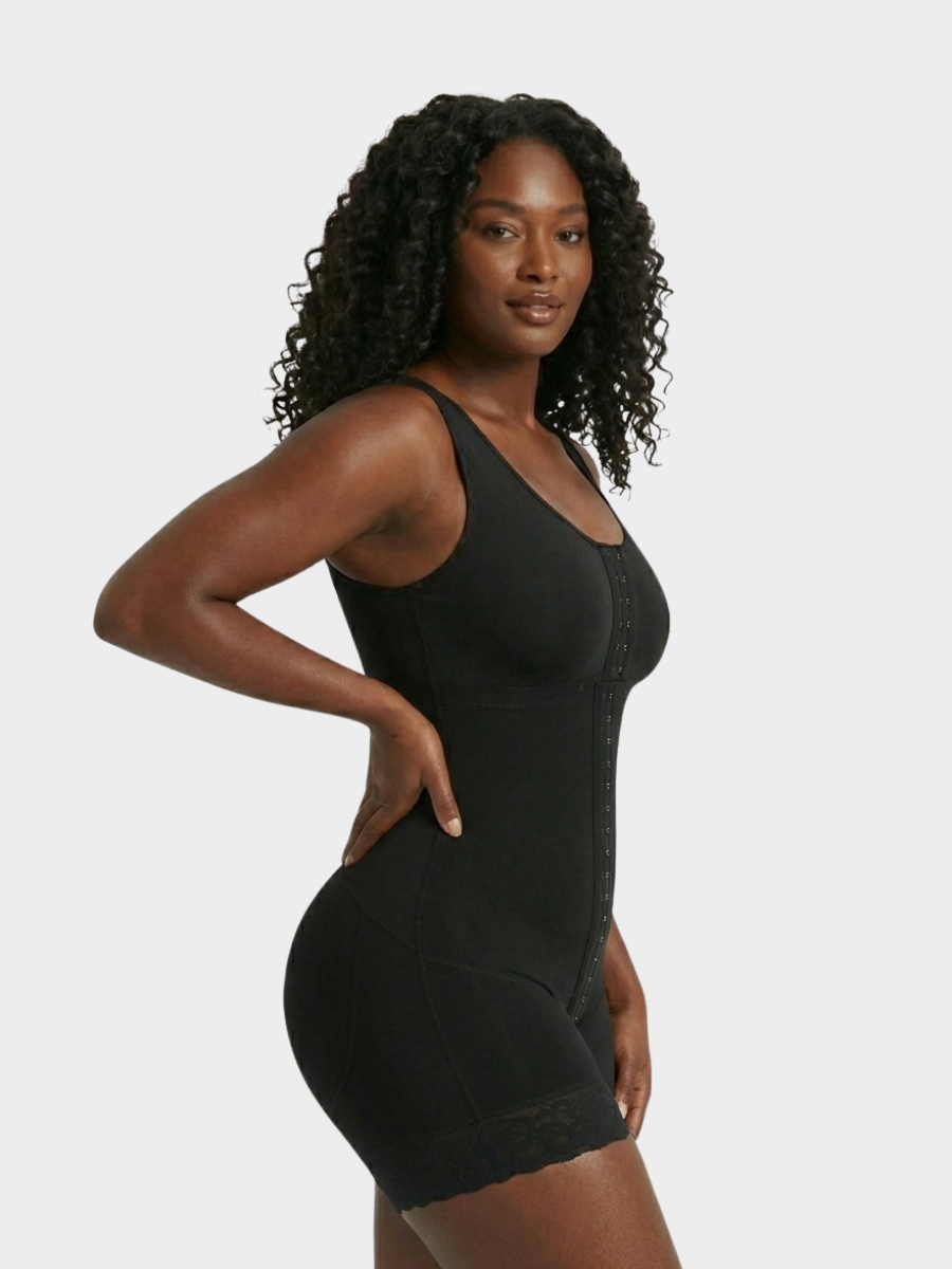 High-compression bra-integrated multi-hook faja