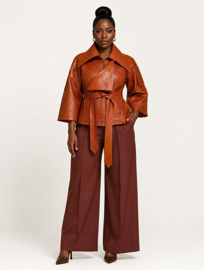 Croc Belted Leather Jacket