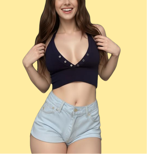 Ribbed V-Neck Bralette Top Set