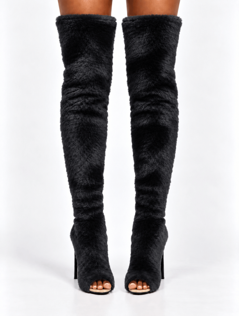 Fluffy Peep Toe Boots