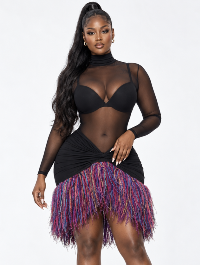Midnight Fringe Mini Dress