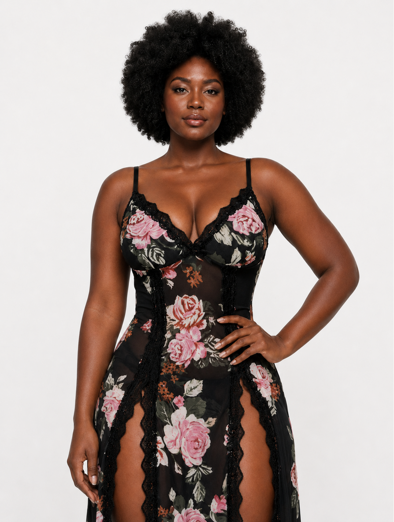 Floral Mesh Maxi Chemise