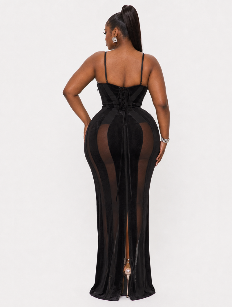 Velvet Mesh Corset Maxi