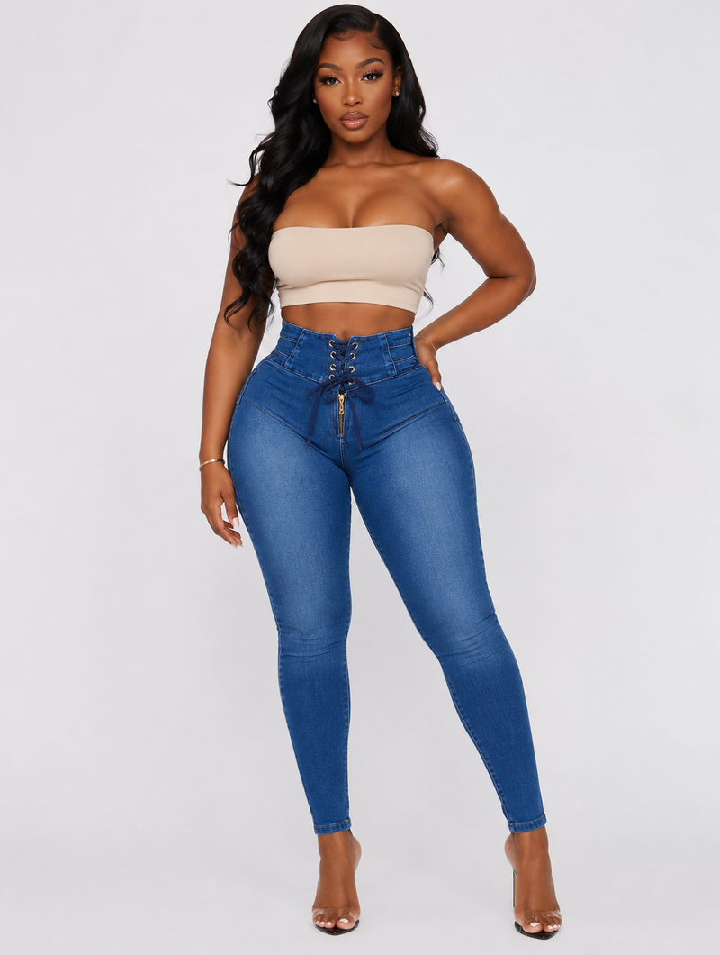 High-Waist Corset Skinny Jeans