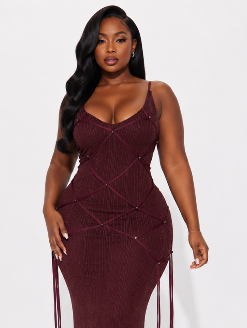 Burgundy Lattice Maxi Dress