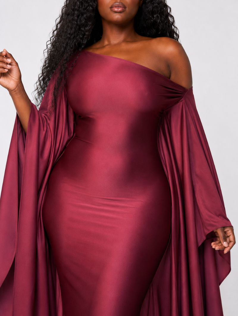 Wine Red One-Shoulder Gown (Pre-Order)