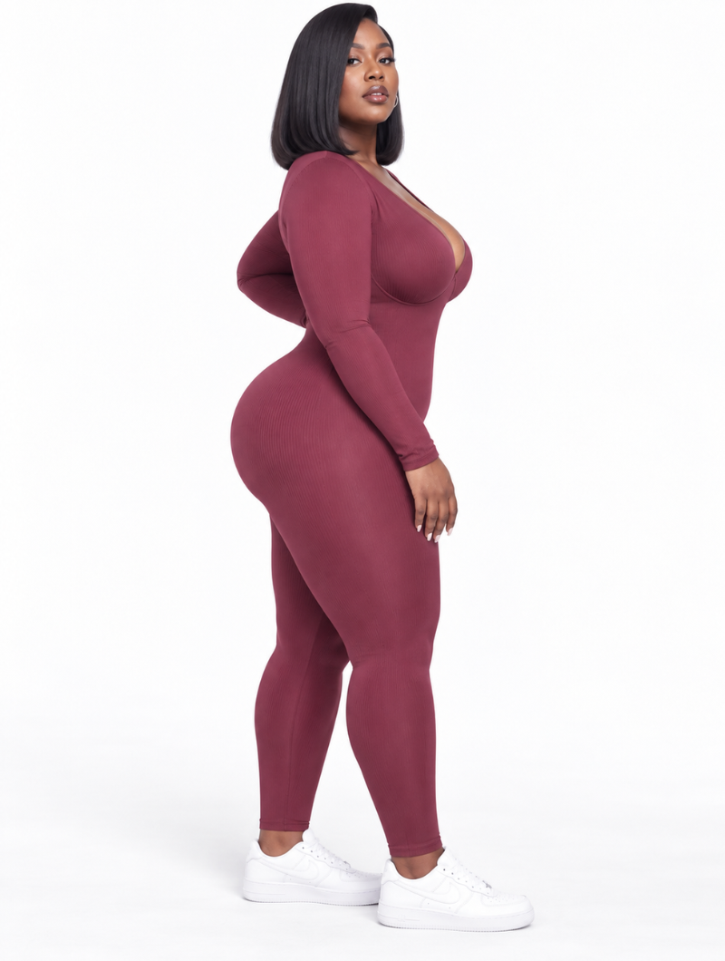 Hourglass Ribbed Plunge Jumpsuit
