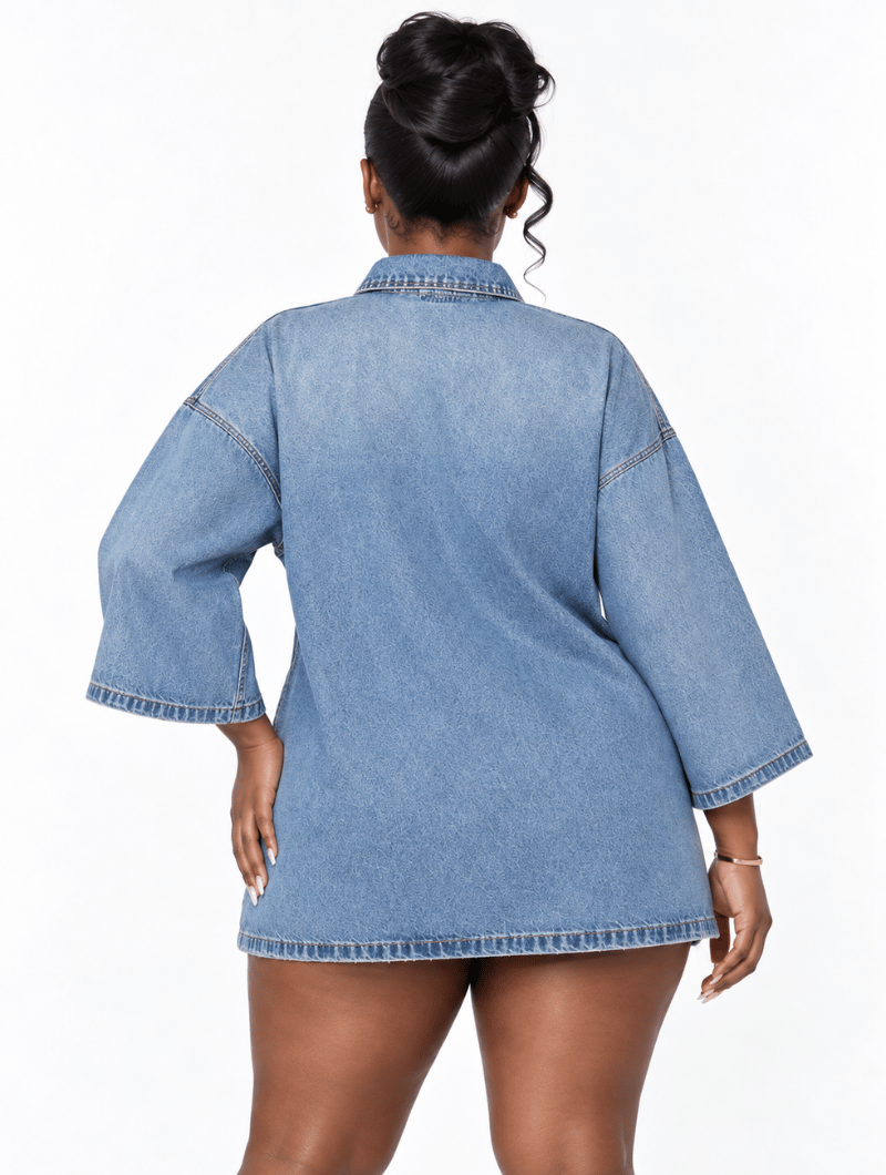 Half-Zip Denim Mini Dress