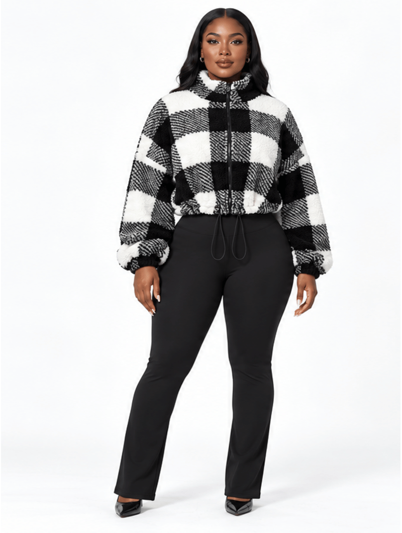 Plaid Cropped Sherpa Jacket