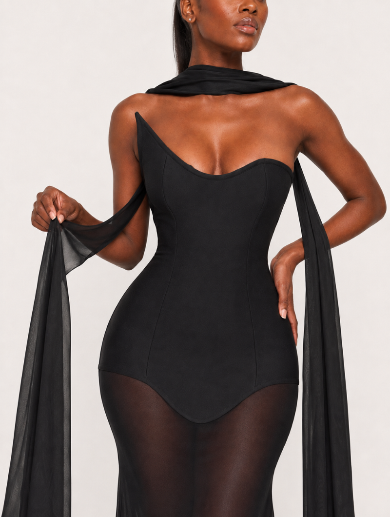 Black Scarf Corset Gown