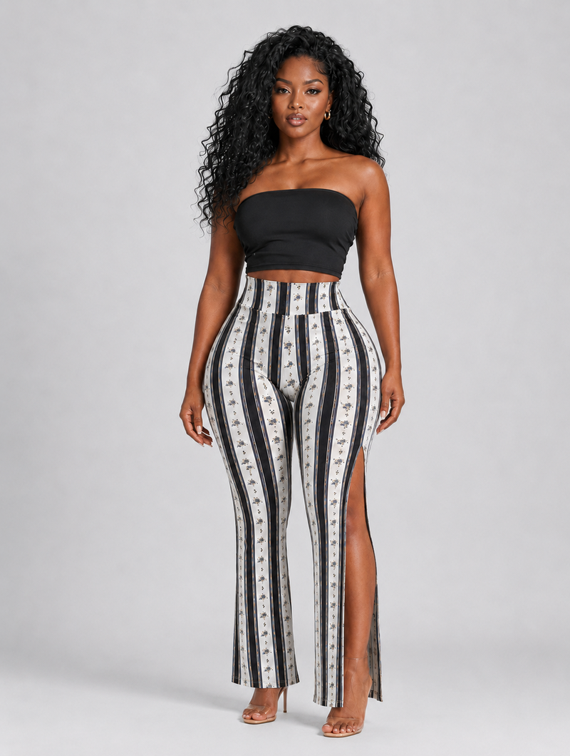 Vintage Stripe Slit-Leg Pants