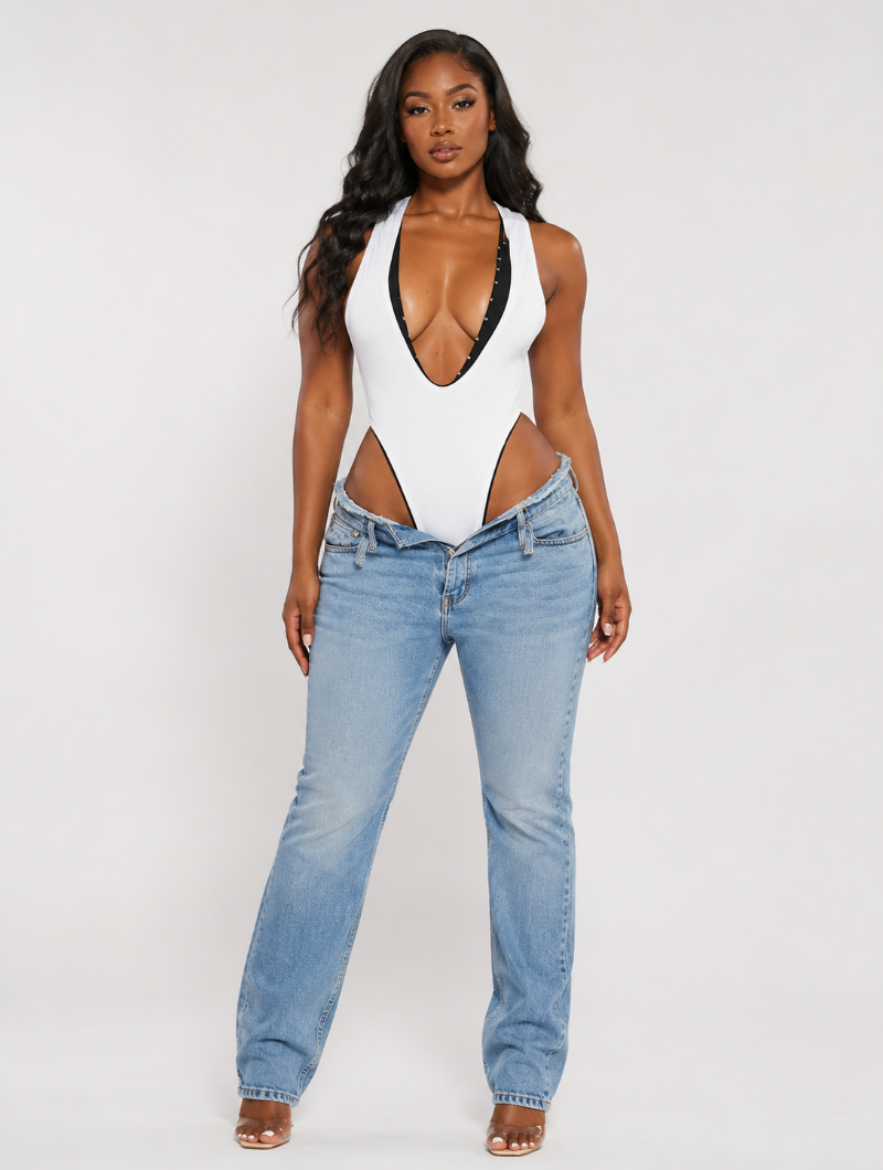 Contrast Trim Plunge Bodysuit
