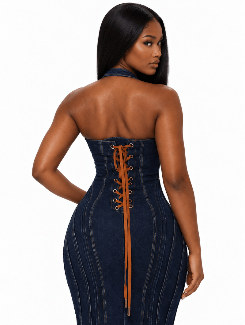 Denim Corset Maxi Dress