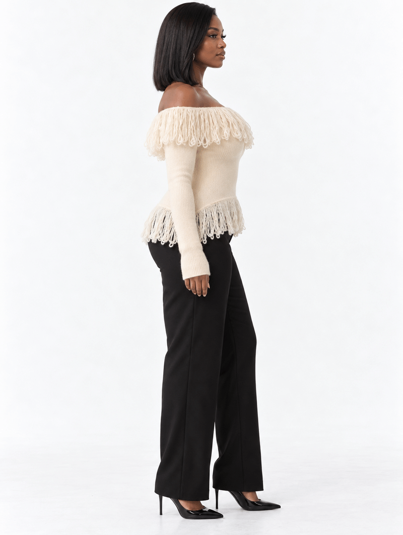 Off-Shoulder Fringe Top