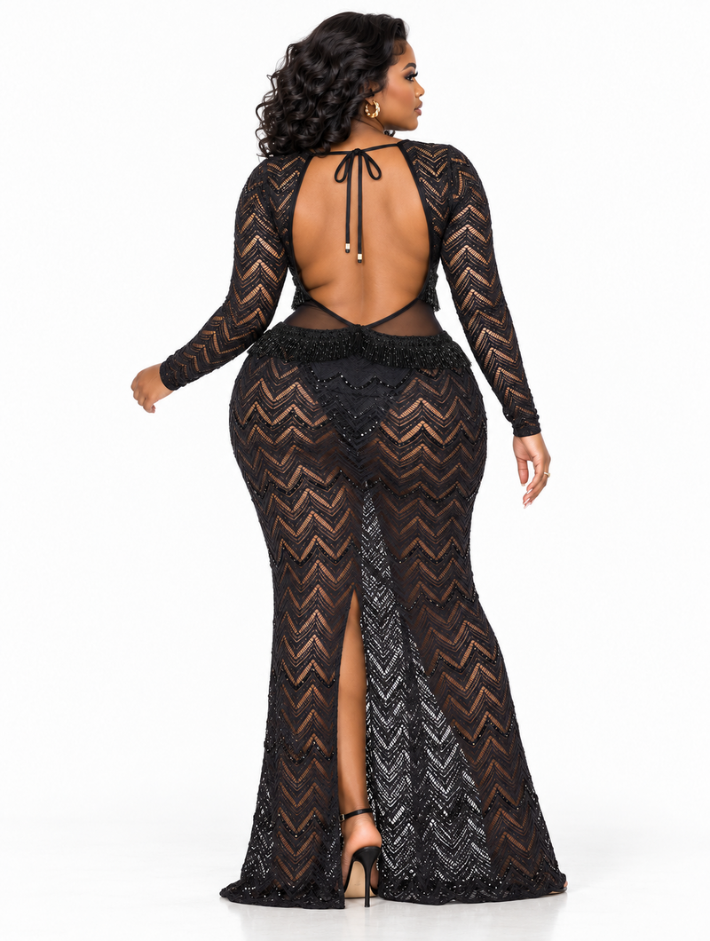 Noir Fringe Maxi Gown