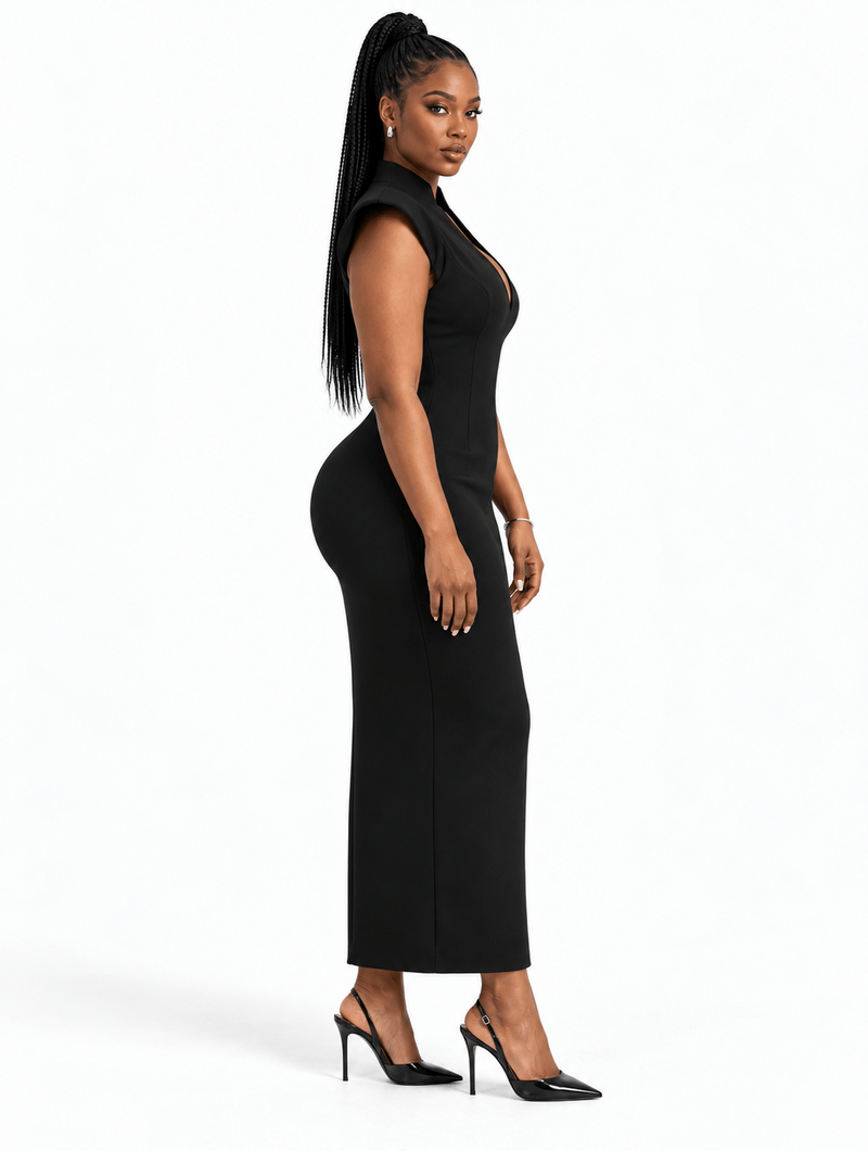 Sculpted Shoulder Maxi Dress