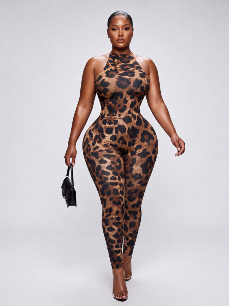 Leopard Luxe Halter Catsuit