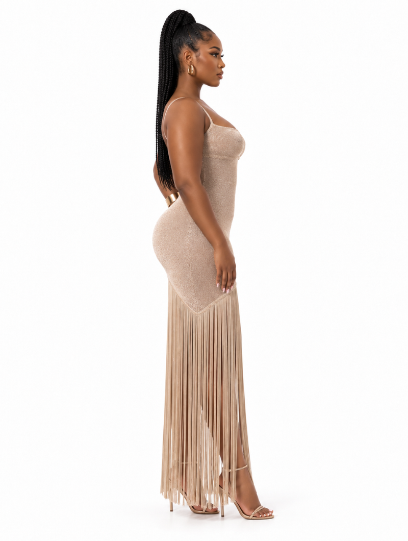 Gilded Fringe Maxi Dress