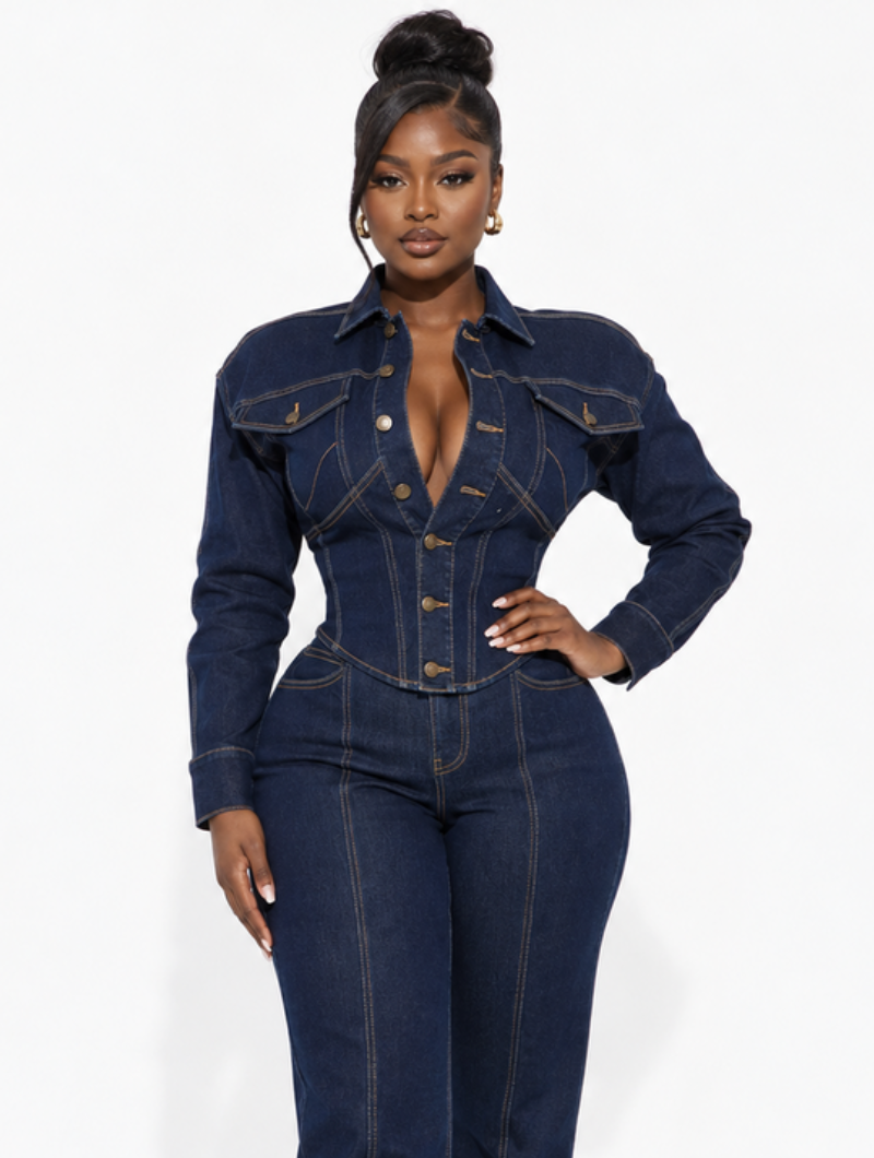 Cinched Corset Denim Set