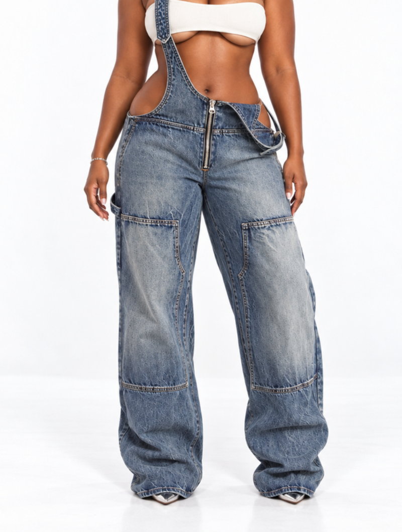 Bare Waist Denim Overalls