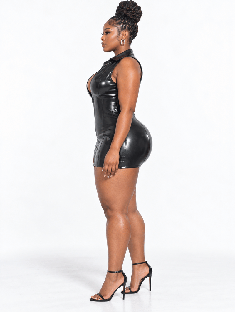 Glossy Zip Mini Dress
