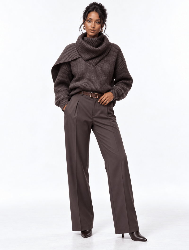 Asymmetric Scarf Rib Sweater