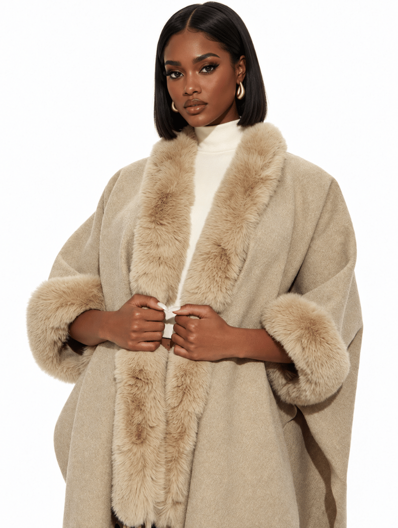 Faux Fur Fringe Cape