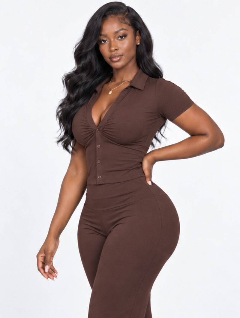 Mocha Ruched Pant Set