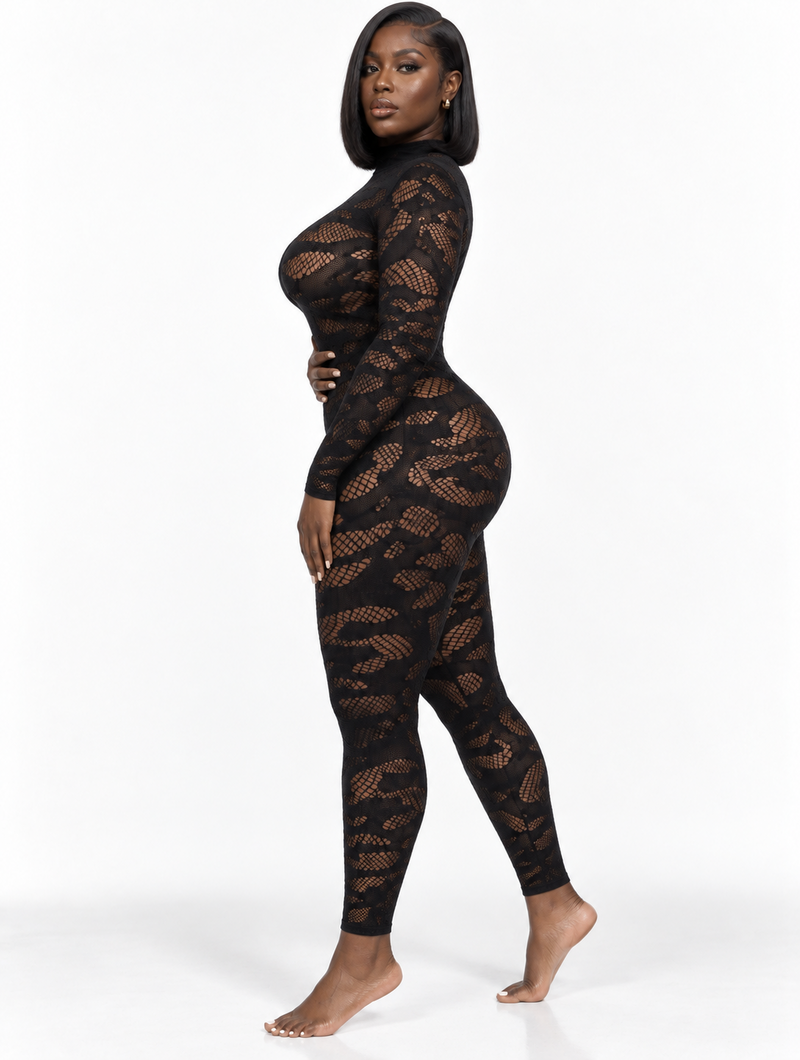 Mock Neck Fishnet Catsuit