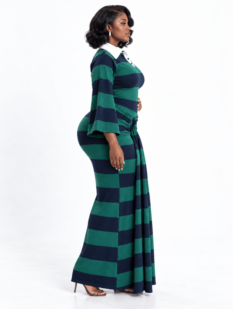 Draped Stripe Polo Gown