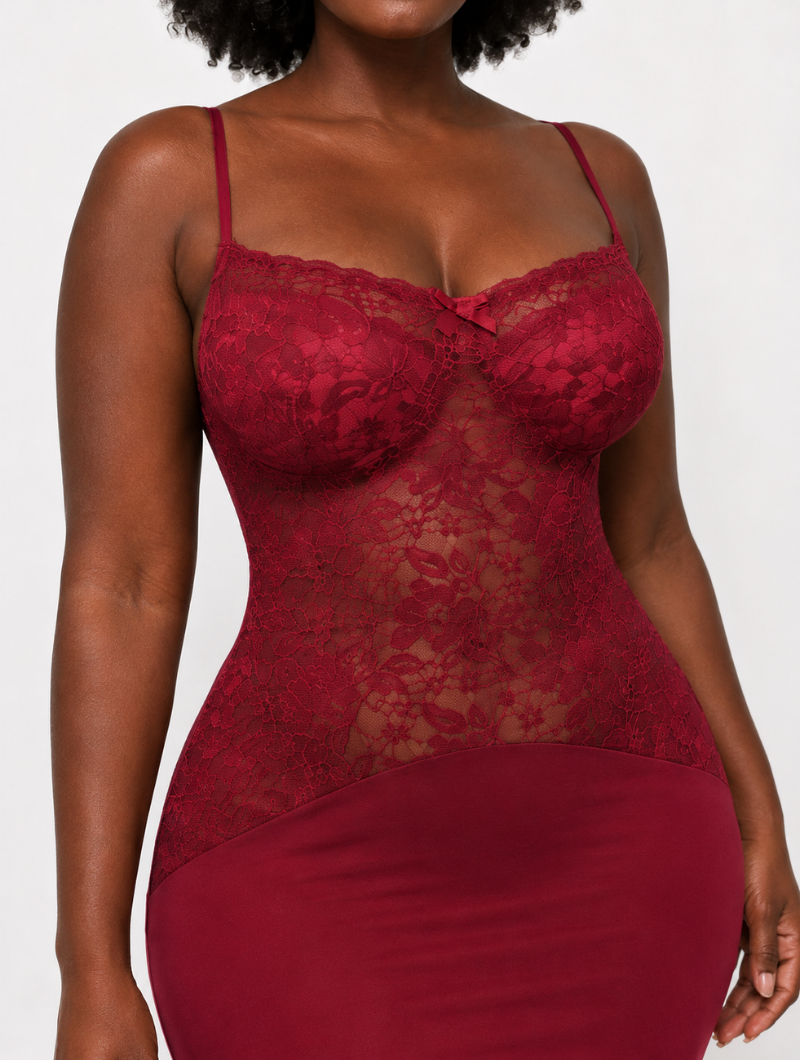 Burgundy Lace Bodice Maxi