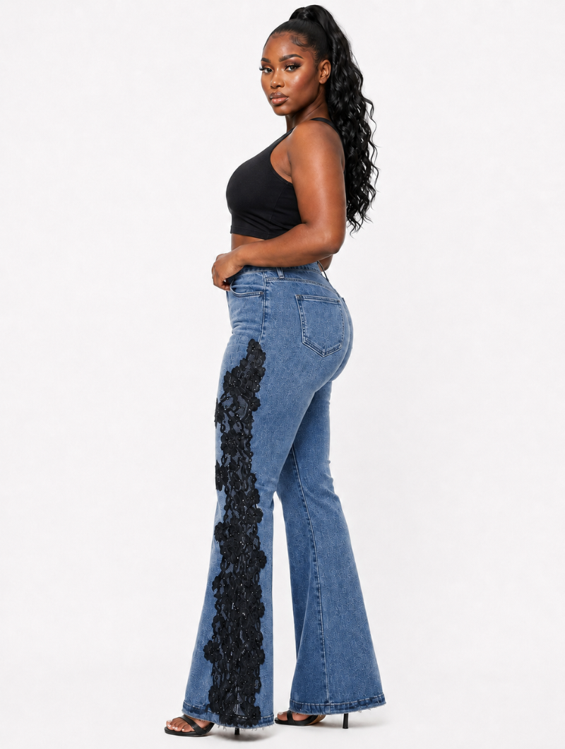 Floral Lace Flare Jeans
