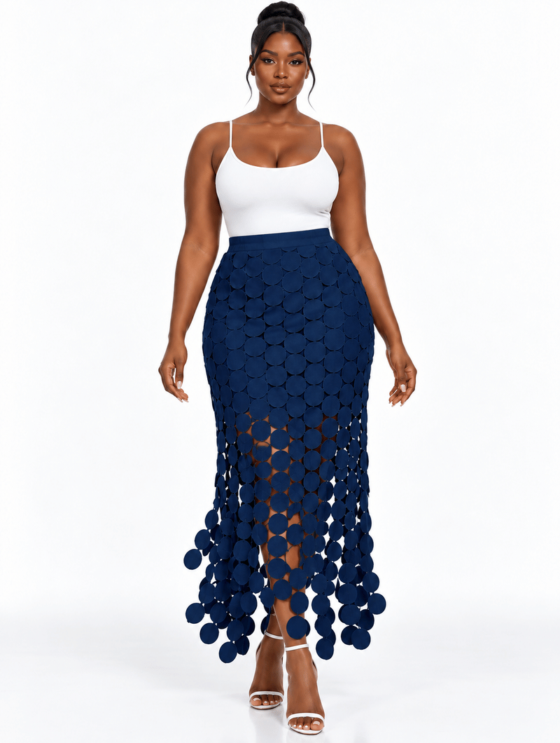 Disc Fringe Midi Skirt
