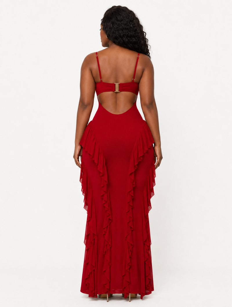 Red Ruffle Maxi Dress