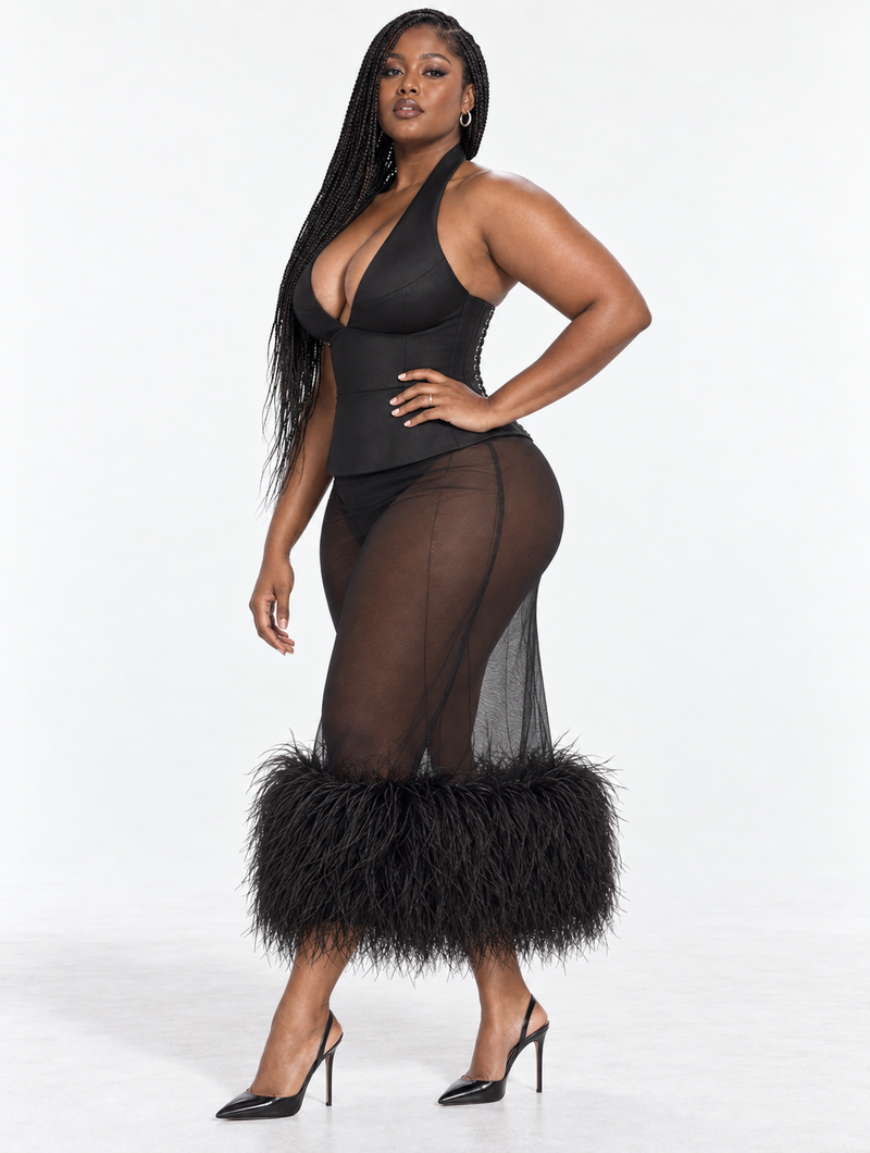 Midnight Feather Corset Set
