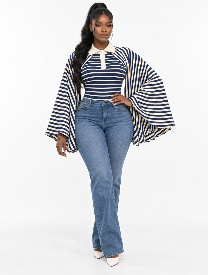 Striped Wing Polo Top