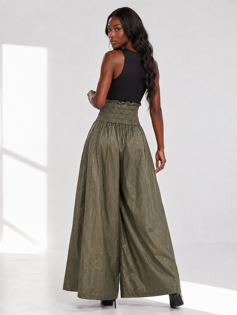 Cinched Parachute Wide Pants