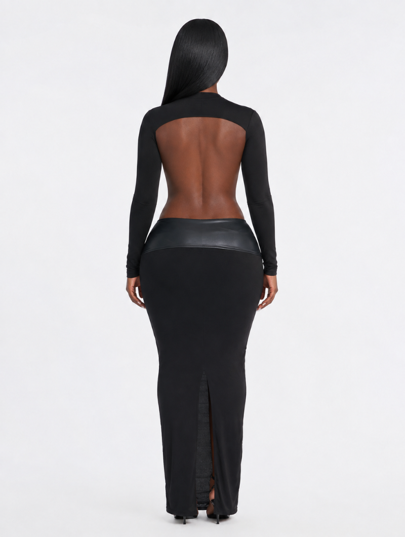 Plunge Backless Maxi Dress