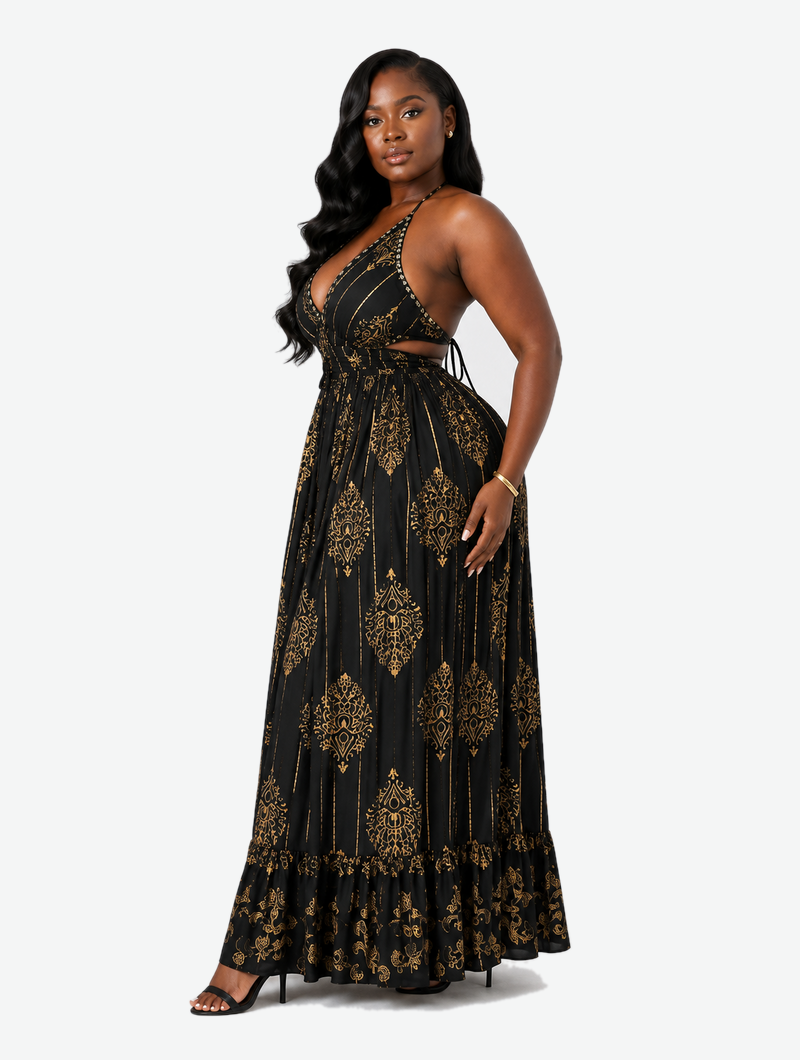 Golden Baroque Cutout Dress