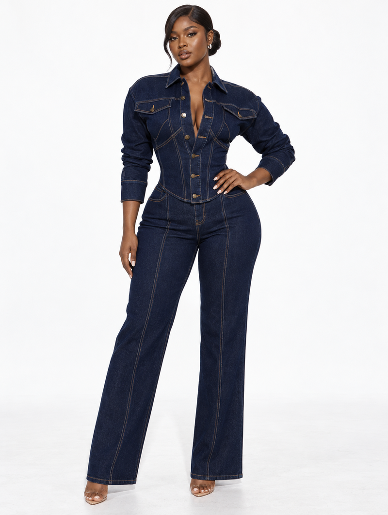 Cinched Corset Denim Set