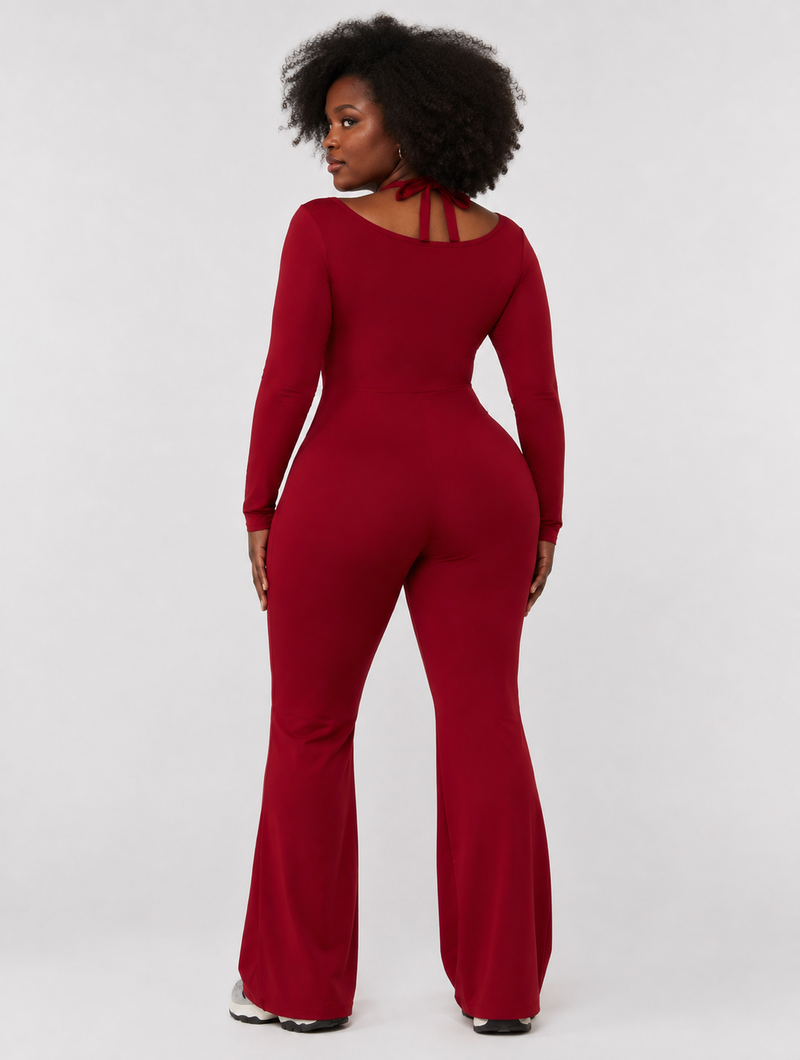 Wine Red Flare Jumpsuit