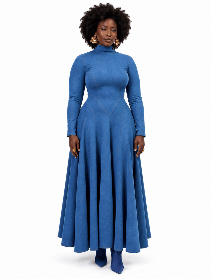 Backless Denim Flare Dress