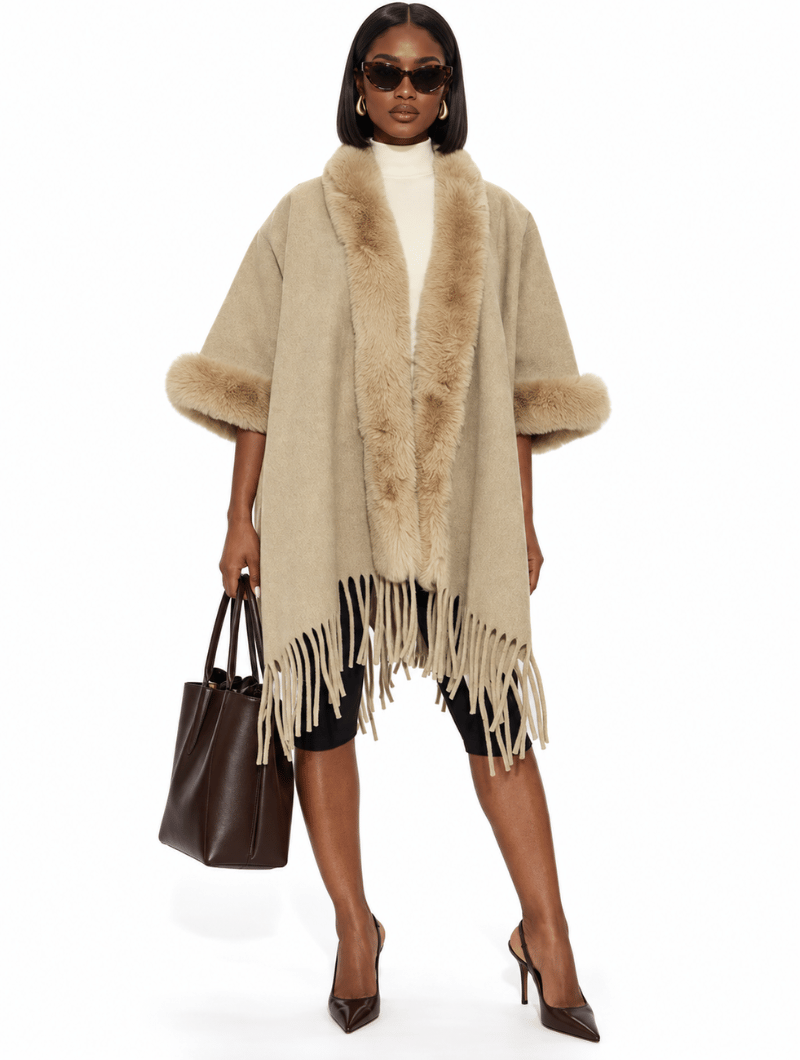Faux Fur Fringe Cape