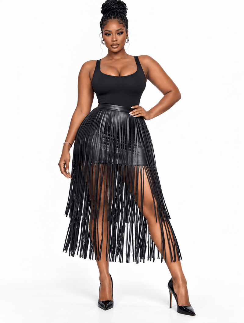 Tiered Leather Fringe Skirt (Pre-Order)