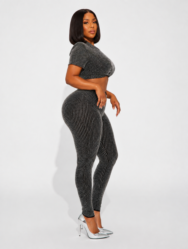 Rhinestone Crop Pant Set