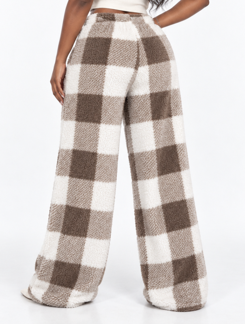 Plush Plaid Wide Pants