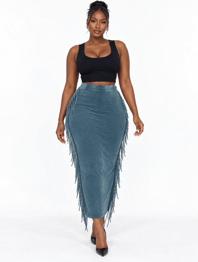 Fringe Trim Column Skirt